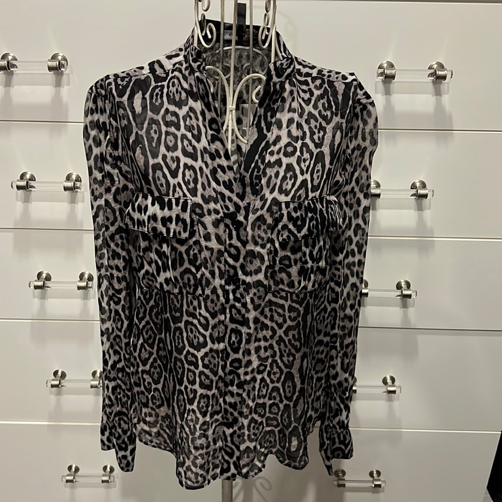 BCBG Max Azria  animal print sheer top, size XS